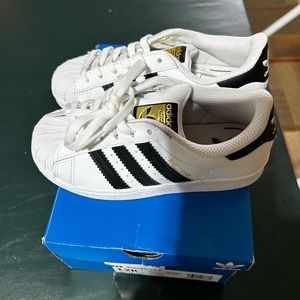 Adidas Superstar C. Kids size 12 sneaker. White black combo. Never worn.